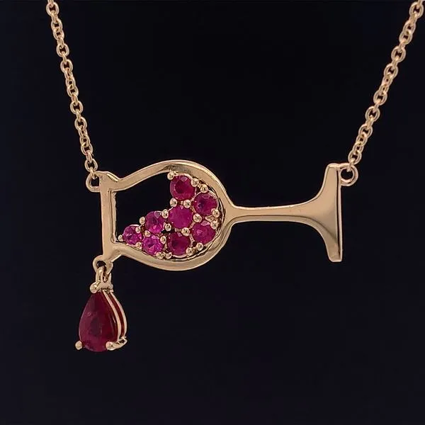 Yellow Gold Ruby Wine Glass Necklace Geralds Jewelry Oak Harbor, WA