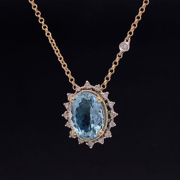 Two Tone Aquamarine And Diamond Halo Pendant Image 2 Geralds Jewelry Oak Harbor, WA
