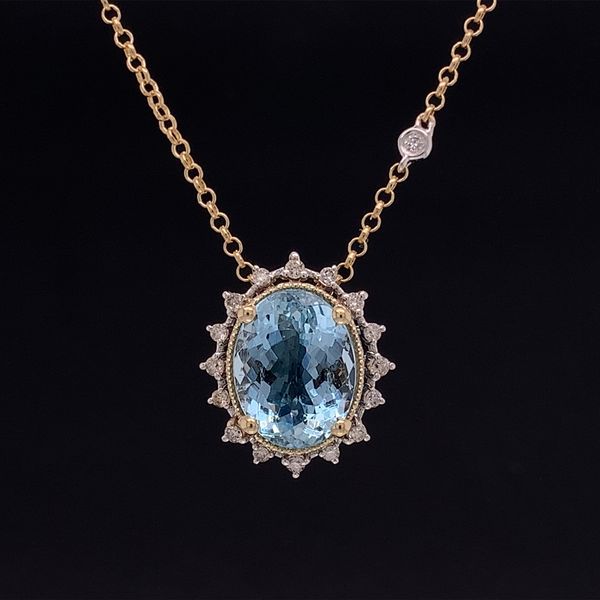 Two Tone Aquamarine And Diamond Halo Pendant Geralds Jewelry Oak Harbor, WA