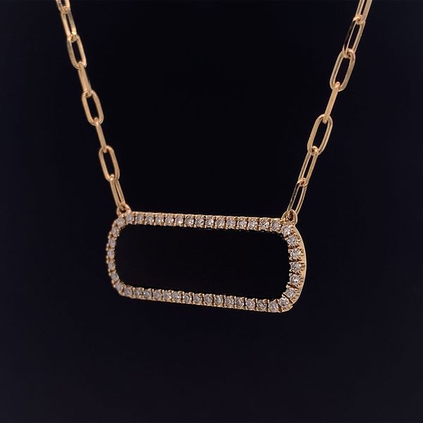 Onyx And Diamond Halo Station Necklace on Paperclip Chain Image 2 Geralds Jewelry Oak Harbor, WA