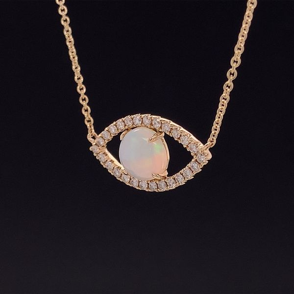 Round Ethiopian Opal And Diamond Station Necklace Image 2 Geralds Jewelry Oak Harbor, WA
