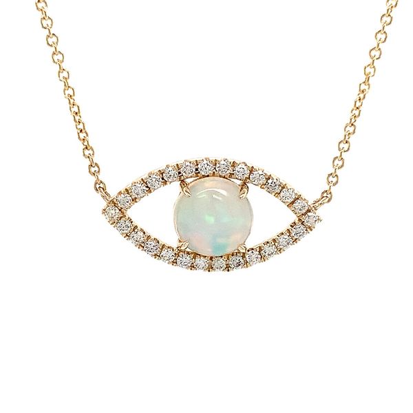 Round Ethiopian Opal And Diamond Station Necklace Image 4 Geralds Jewelry Oak Harbor, WA