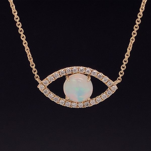 Round Ethiopian Opal And Diamond Station Necklace Geralds Jewelry Oak Harbor, WA