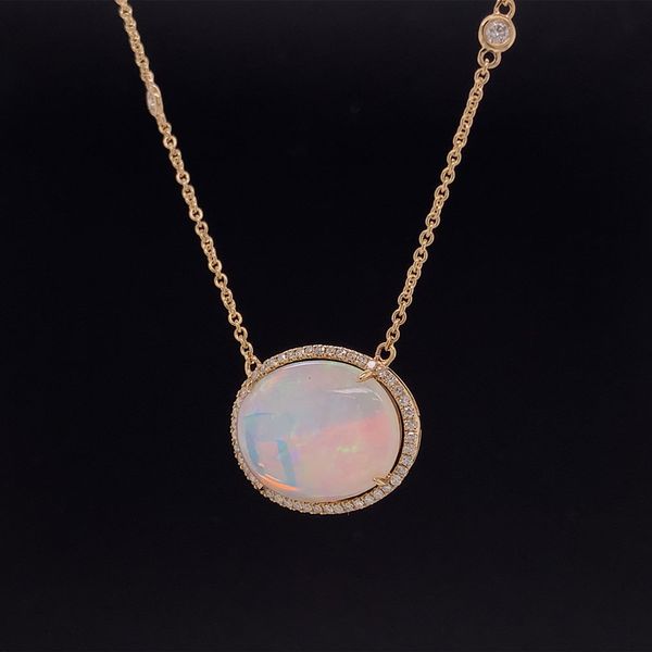 Oval Ethiopian Opal And Diamond Station Necklace Image 2 Geralds Jewelry Oak Harbor, WA