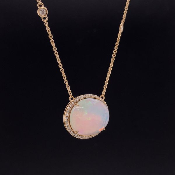 Oval Ethiopian Opal And Diamond Station Necklace Image 3 Geralds Jewelry Oak Harbor, WA