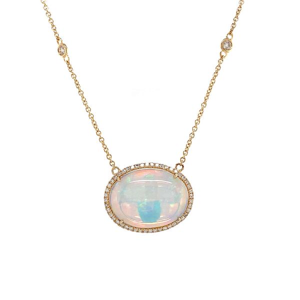 Oval Ethiopian Opal And Diamond Station Necklace Image 4 Geralds Jewelry Oak Harbor, WA