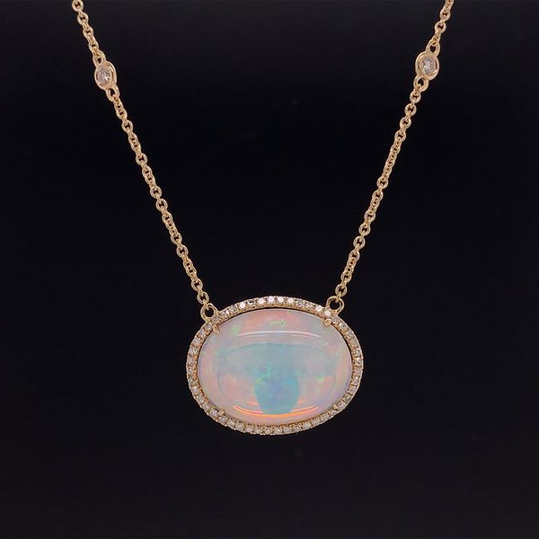 Oval Ethiopian Opal And Diamond Station Necklace Geralds Jewelry Oak Harbor, WA