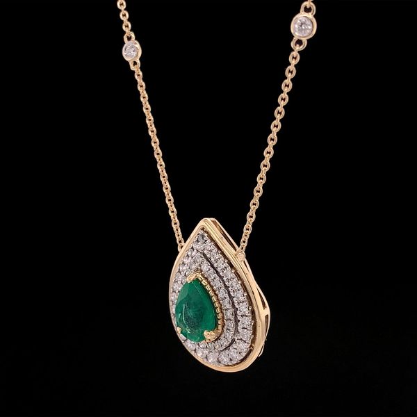 Two Tone Emerald And Diamond Halo Station Necklace Image 2 Geralds Jewelry Oak Harbor, WA