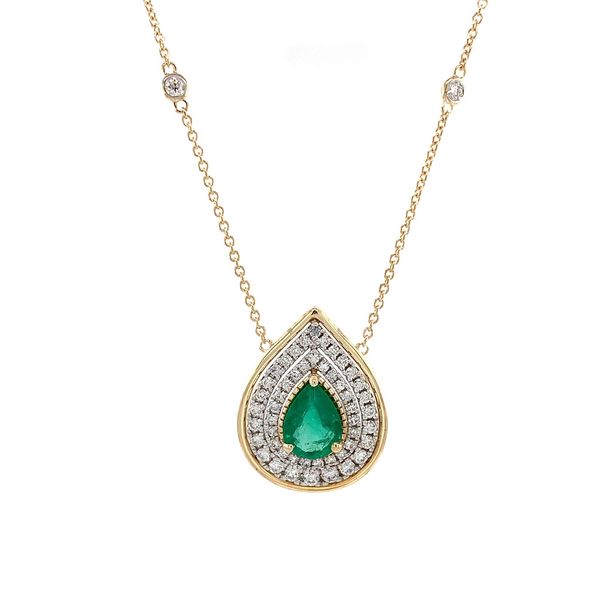 Two Tone Emerald And Diamond Halo Station Necklace Image 4 Geralds Jewelry Oak Harbor, WA