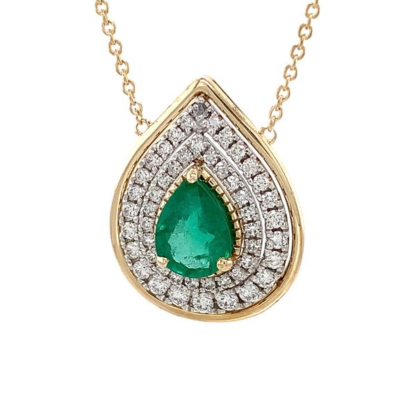Two Tone Emerald And Diamond Halo Station Necklace Image 5 Geralds Jewelry Oak Harbor, WA
