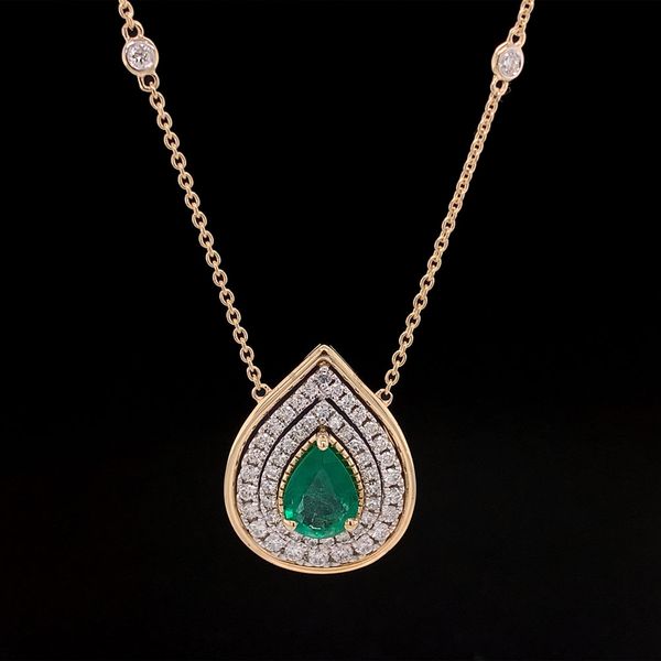 Two Tone Emerald And Diamond Halo Station Necklace Geralds Jewelry Oak Harbor, WA