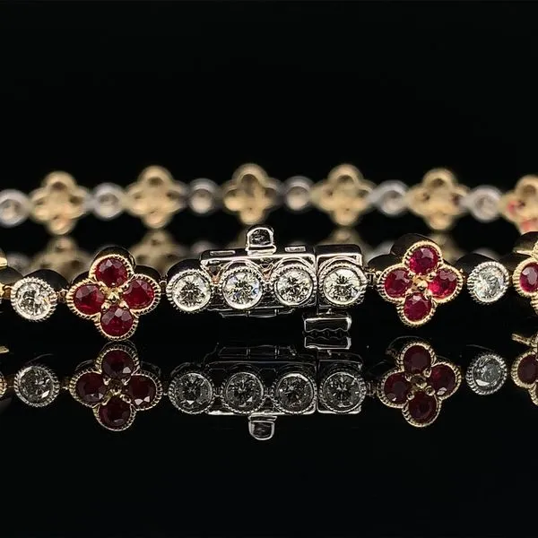 Ruby And Diamond Two Tone Tennis Bracelet Image 3 Geralds Jewelry Oak Harbor, WA