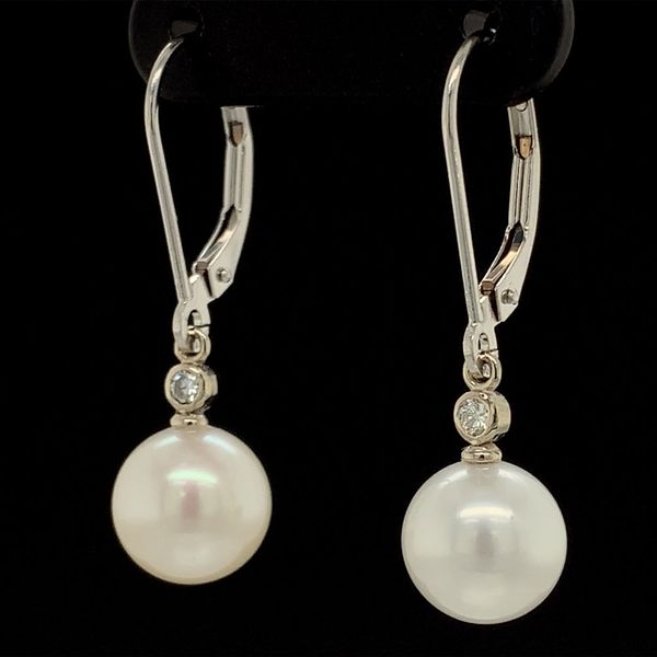 Pearl and Diamond Dangle Earrings in White Gold Image 2 Geralds Jewelry Oak Harbor, WA