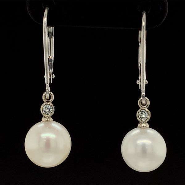 Pearl and Diamond Dangle Earrings in White Gold Geralds Jewelry Oak Harbor, WA