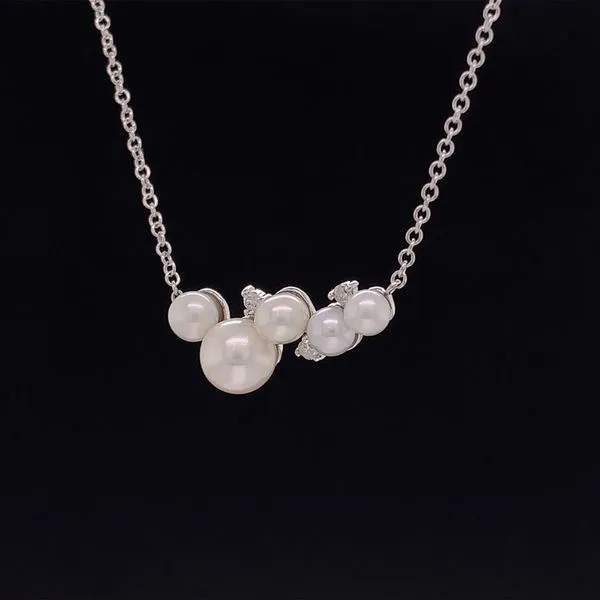 Pearl and Diamond Cluster Necklace Image 2 Geralds Jewelry Oak Harbor, WA