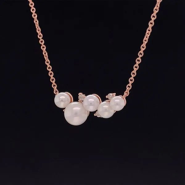 Pearl and Diamond Cluster Necklace Image 2 Geralds Jewelry Oak Harbor, WA