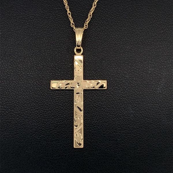 Hand Engraved Cross Necklace in 14k Yellow Gold Geralds Jewelry Oak Harbor, WA