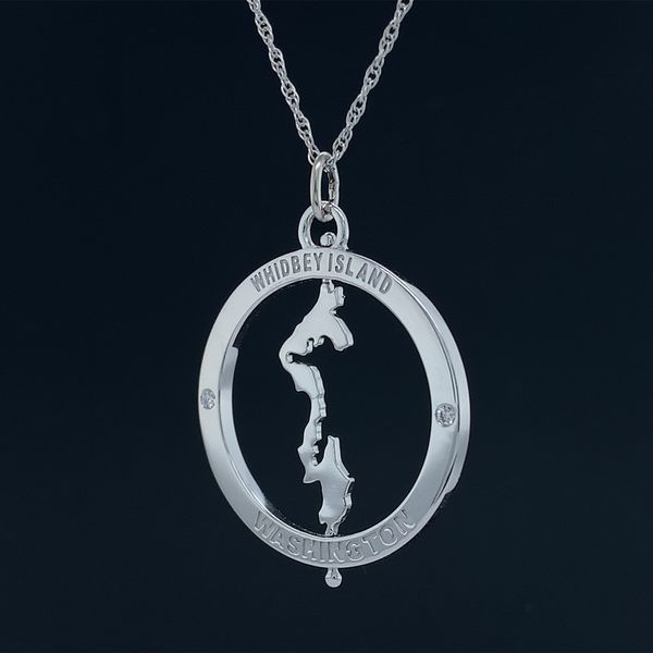 Custom Spinning Whidbey Island Pendant in 14k White Gold Geralds Jewelry Oak Harbor, WA