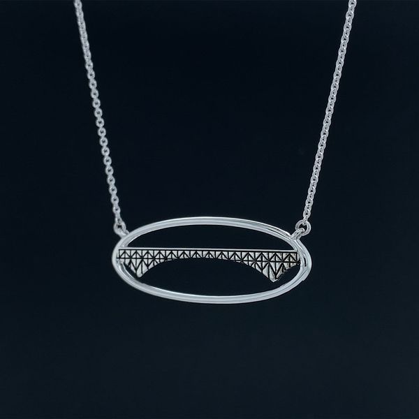 Custom Deception Pass Oval Station Pendant in White Gold Geralds Jewelry Oak Harbor, WA