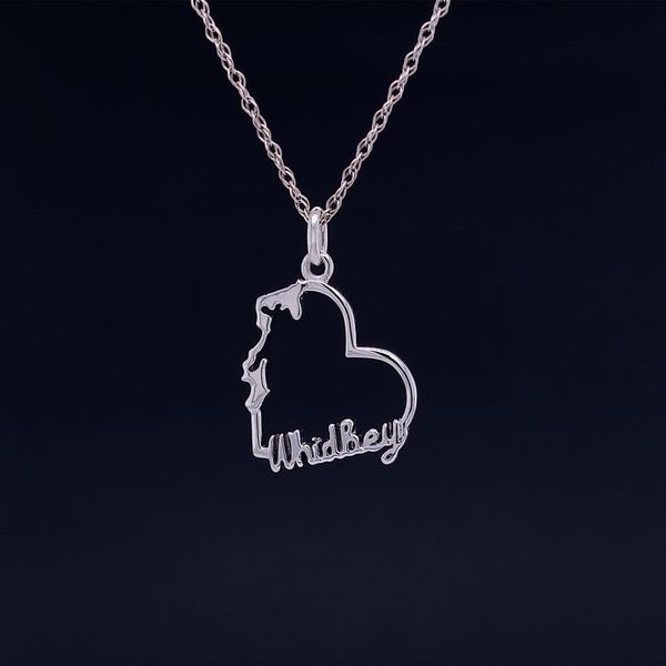 Custom Petite Whidbey Island Heart Pendant in White Gold Geralds Jewelry Oak Harbor, WA