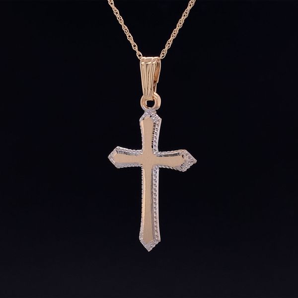 Two Tone Cross Pendant With Beaded Edge Image 2 Geralds Jewelry Oak Harbor, WA