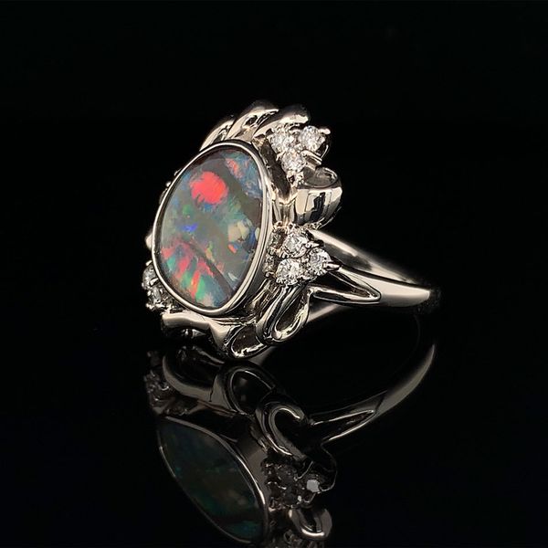 Natural Australian Opal And Diamond Free Form Fashion Ring Set in Platinum Image 2 Geralds Jewelry Oak Harbor, WA