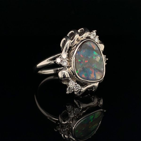 Natural Australian Opal And Diamond Free Form Fashion Ring Set in Platinum Image 3 Geralds Jewelry Oak Harbor, WA