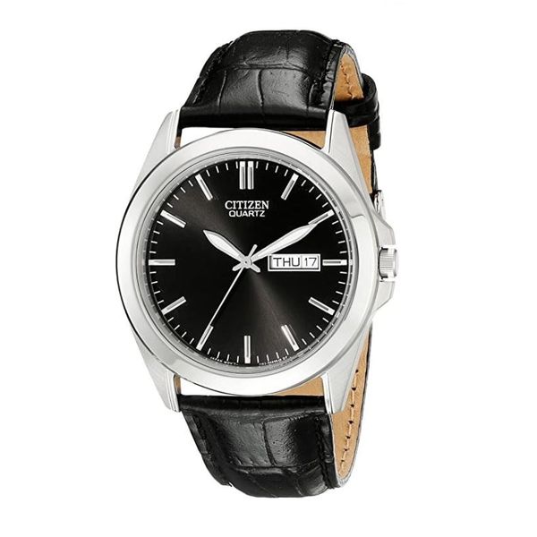 Men's Citizen Stainless Steel Quartz Watch With Black Leather Strap Geralds Jewelry Oak Harbor, WA