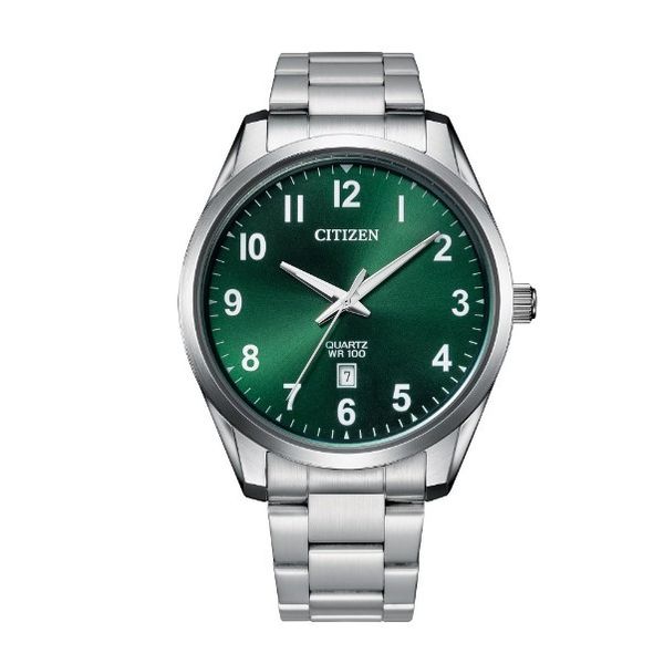 Men's Citizen Quartz Silver-Tone Stainless Steel Green Dial Watch Geralds Jewelry Oak Harbor, WA