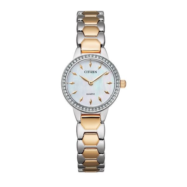 Ladies Citizen Two-Tone Stainless Steel Crystal Bezel Mother of Pearl Dial Quartz Watch Geralds Jewelry Oak Harbor, WA