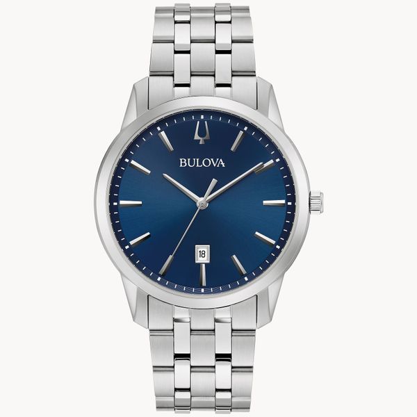 Bulova Men's Classic Sutton Silver-Tone Stainless Steel Blue Dial Watch Geralds Jewelry Oak Harbor, WA