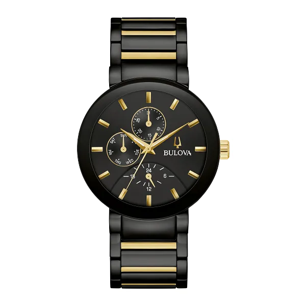 Bulova Men's Modern Futuro Black and Yellow-Tone Watch Geralds Jewelry Oak Harbor, WA