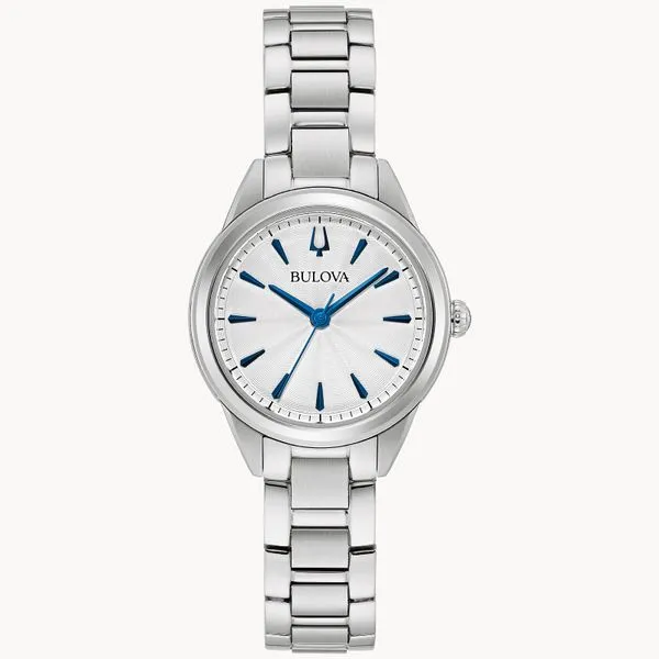 Bulova Ladies Classic Sutton Silver-Tone and Blue Watch Geralds Jewelry Oak Harbor, WA