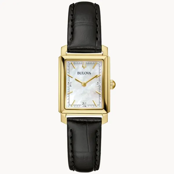 Bulova Ladies Classic Sutton Black, Gold-Tone, Diamond, And Mother Of Pearl Watch Geralds Jewelry Oak Harbor, WA