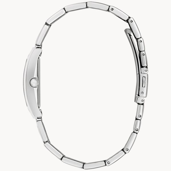 Caravelle Ladies Dress Silver Tone with Pink Square Dial Image 2 Geralds Jewelry Oak Harbor, WA