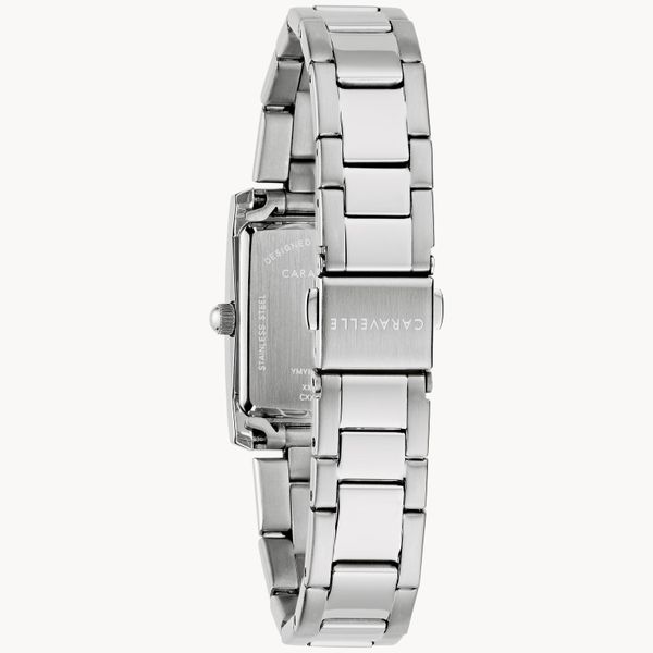 Caravelle Ladies Dress Silver Tone with Pink Square Dial Image 3 Geralds Jewelry Oak Harbor, WA