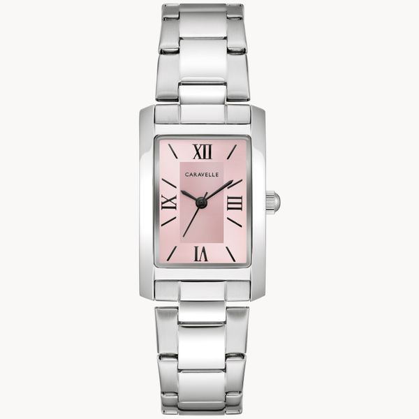 Caravelle Ladies Dress Silver Tone with Pink Square Dial Geralds Jewelry Oak Harbor, WA