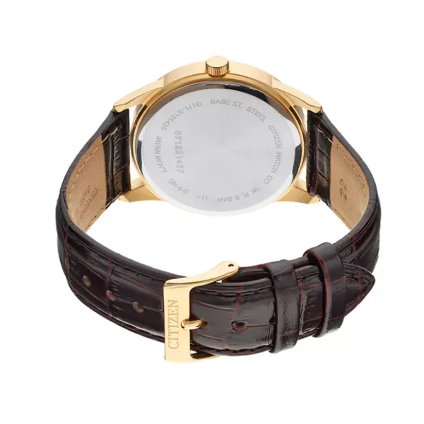 Men's Citizen Gold-Tone Stainless Steel Brown Leather Band Quartz Watch Image 2 Geralds Jewelry Oak Harbor, WA