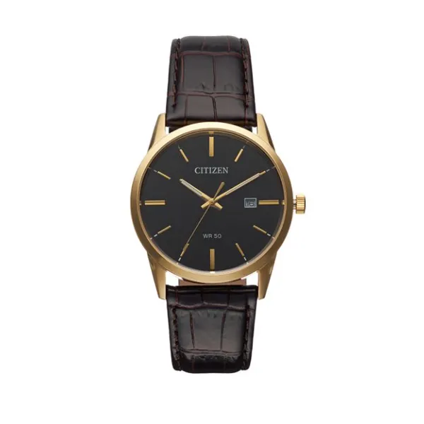 Men's Citizen Gold-Tone Stainless Steel Brown Leather Band Quartz Watch Geralds Jewelry Oak Harbor, WA