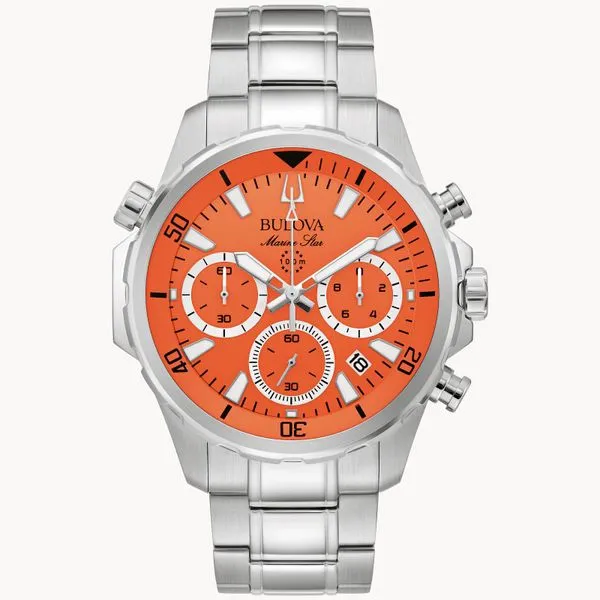 Bulova Series B Marine Star Silver-Tone And Orange Men's Watch Geralds Jewelry Oak Harbor, WA