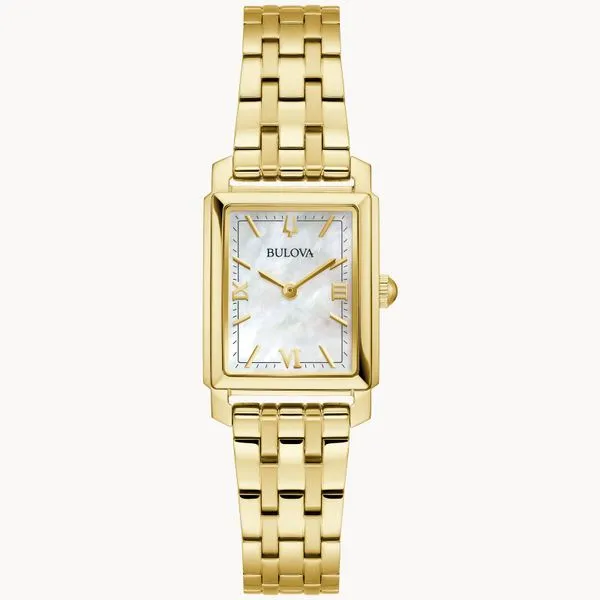 Bulova Ladies Classic Dress Sutton Rectangular Yellow-Tone Watch Geralds Jewelry Oak Harbor, WA