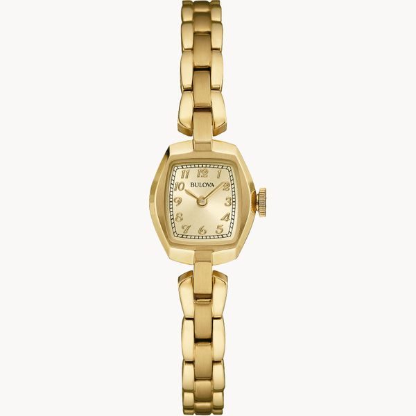 Bulova Ladies Yellow-Tone Watch With Champagne Dial And Bracelet With Jewelry Clasp Closure Geralds Jewelry Oak Harbor, WA