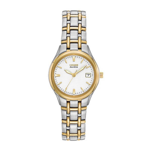 Citizen Ladies Corso White and Yellow-Tone White Dial Eco-Drive Watch Geralds Jewelry Oak Harbor, WA