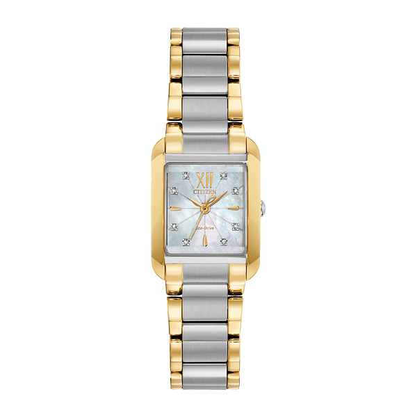 Citizen Ladies L Bianca White and Yellow-Tone Eco-Drive Watch Geralds Jewelry Oak Harbor, WA