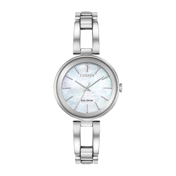 Citizen Ladies Axiom White-Tone and Mother of Pearl Dial Eco-Drive Watch Geralds Jewelry Oak Harbor, WA