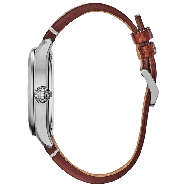 Citizen Men's Garrison Navy Blue Dial and Brown Leather Band Eco-Drive Watch Image 2 Geralds Jewelry Oak Harbor, WA