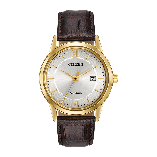 Citizen Men's Corso Yellow-Tone Case and Brown Leather Band Eco-Drive Watch Geralds Jewelry Oak Harbor, WA