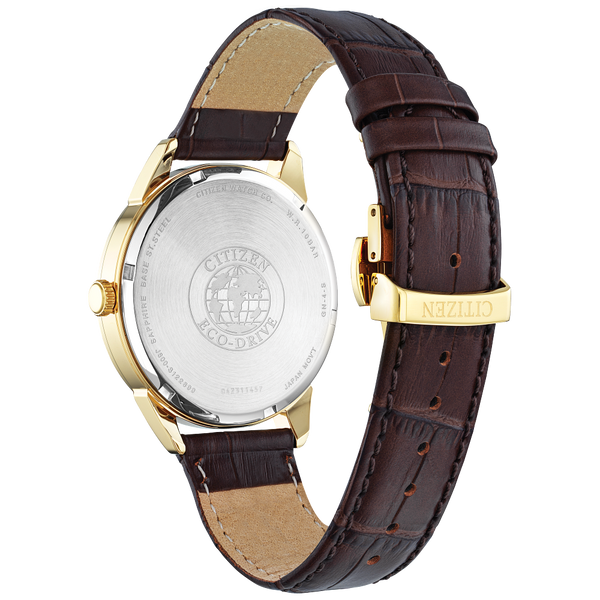 Citizen Men's Rolan Yellow-Tone and Brown Leather Band Eco-Drive Watch Image 3 Geralds Jewelry Oak Harbor, WA