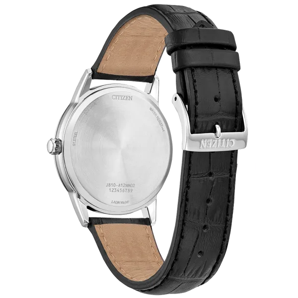 Citizen Men's Classic Silver-Tone and Black Leather Band Eco-Drive Watch Image 3 Geralds Jewelry Oak Harbor, WA