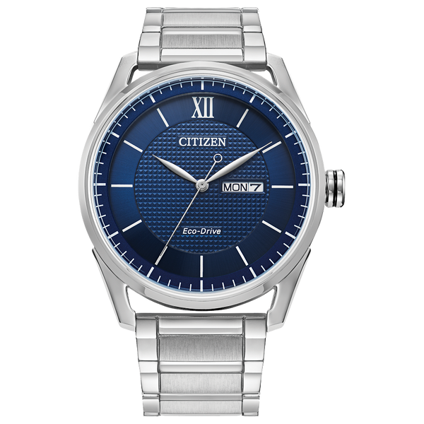 Citizen Men's Classic Silver-Tone Blue Dial Eco Drive Watch Geralds Jewelry Oak Harbor, WA